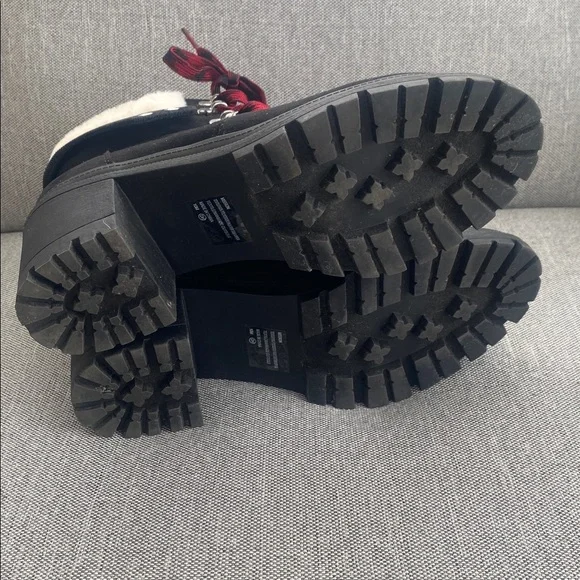 Jellypop mission, black faux suede with faux Sherpa trimmed Laced ankle boots 10 - Picture 6 of 11